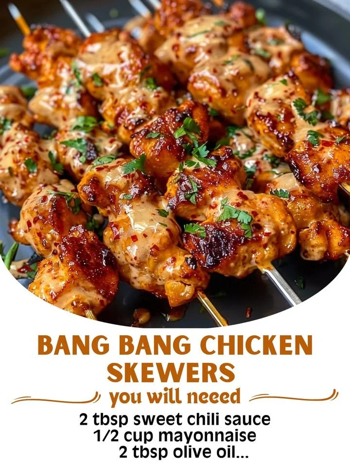 Bang Bang Chicken Skewers served with a spicy dipping sauce
