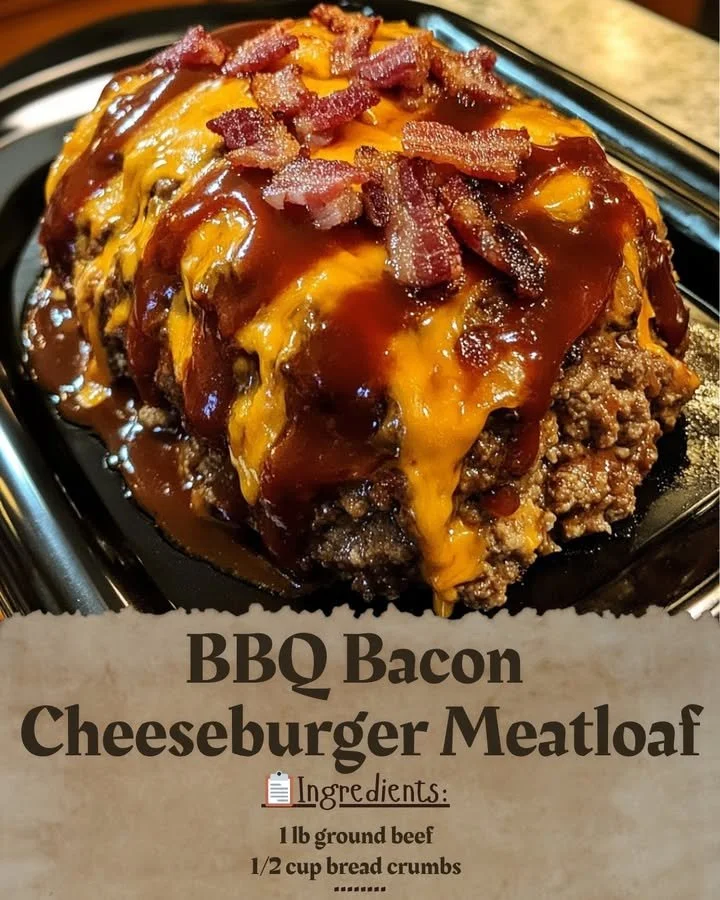 Delicious BBQ Bacon Cheeseburger Meatloaf sliced and garnished