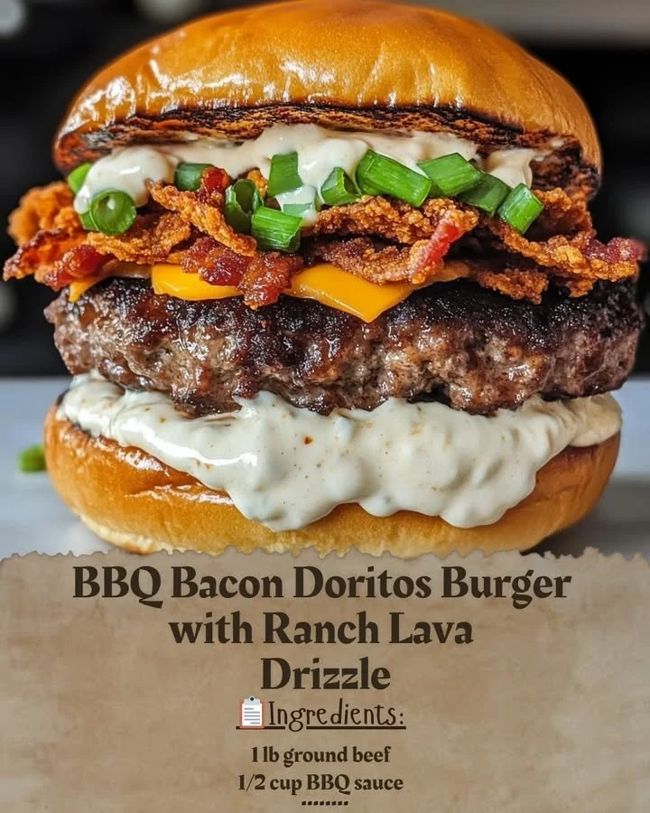 BBQ Bacon Doritos Burger with Ranch Lava Drizzle