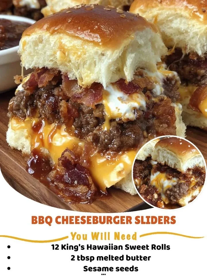 Delicious BBQ cheeseburger sliders on a platter