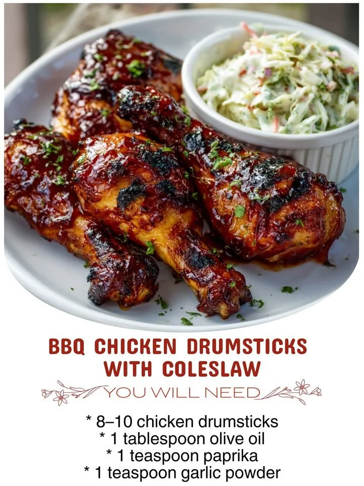 BBQ Chicken Drumsticks with Coleslaw