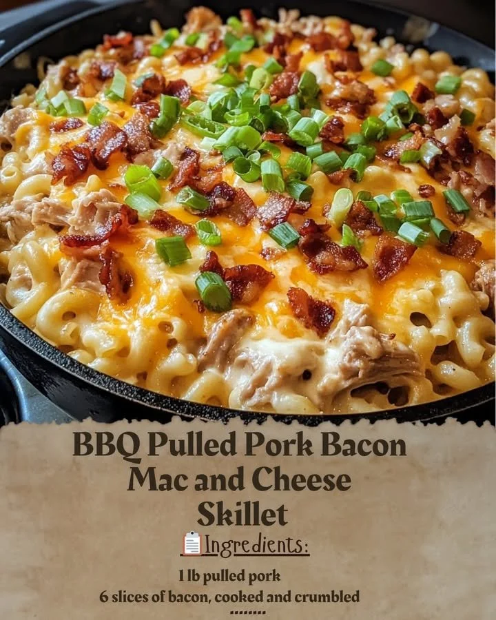 BBQ Pulled Pork Bacon Mac and Cheese Skillet
