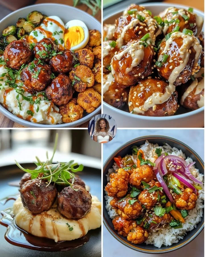 BBQ Turkey Meatballs & Roasted Cauliflower Bowl