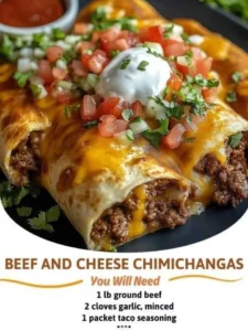 Delicious Beef and Cheese Chimichangas served with salsa