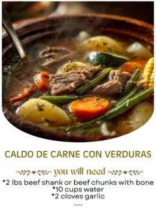 Bowl of hearty beef soup with fresh vegetables