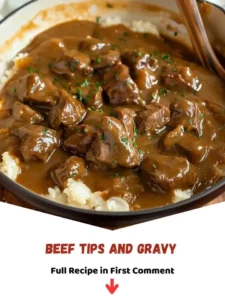 Delicious beef tips served in rich gravy on a plate