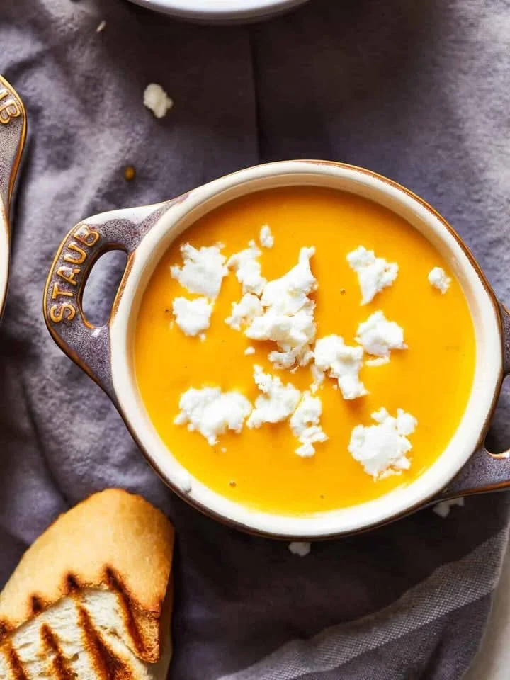 Delicious bowl of Beer Cheese Soup with bread on the side