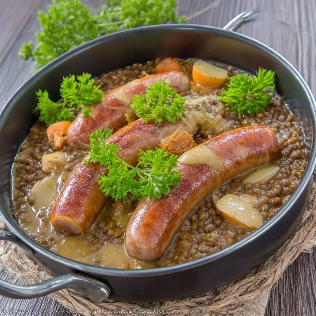 Braised Sausages with Lentils
