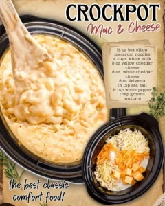 Creamy and cheesy crockpot mac and cheese in a slow cooker
