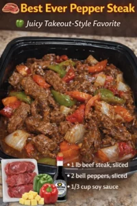 Delicious pepper steak with colorful bell peppers and tender beef strips on a plate.