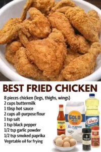 Plate of crispy fried chicken with golden brown crust served with sides