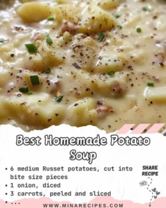 Bowl of homemade potato soup garnished with herbs and served with bread