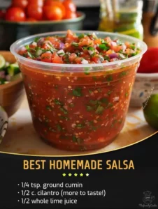 Bowl of the best homemade salsa with fresh tomatoes and herbs