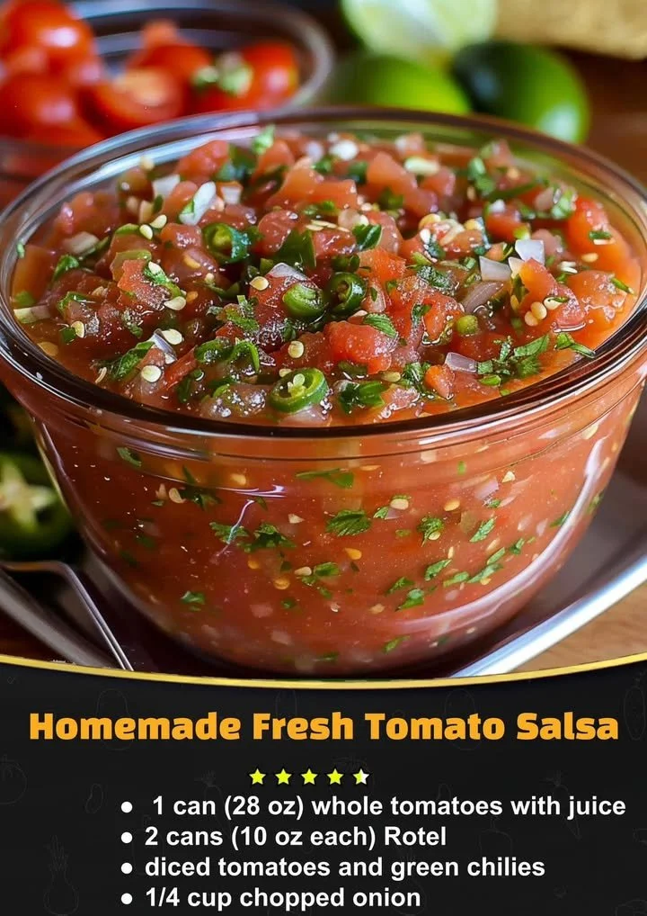 Bowl of the best homemade salsa with fresh tomatoes and herbs