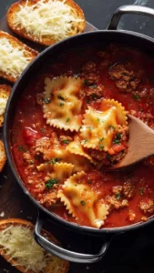 Delicious bowl of best lasagna soup loaded with cheese and herbs