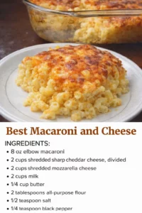 Creamy baked macaroni and cheese topped with golden breadcrumbs