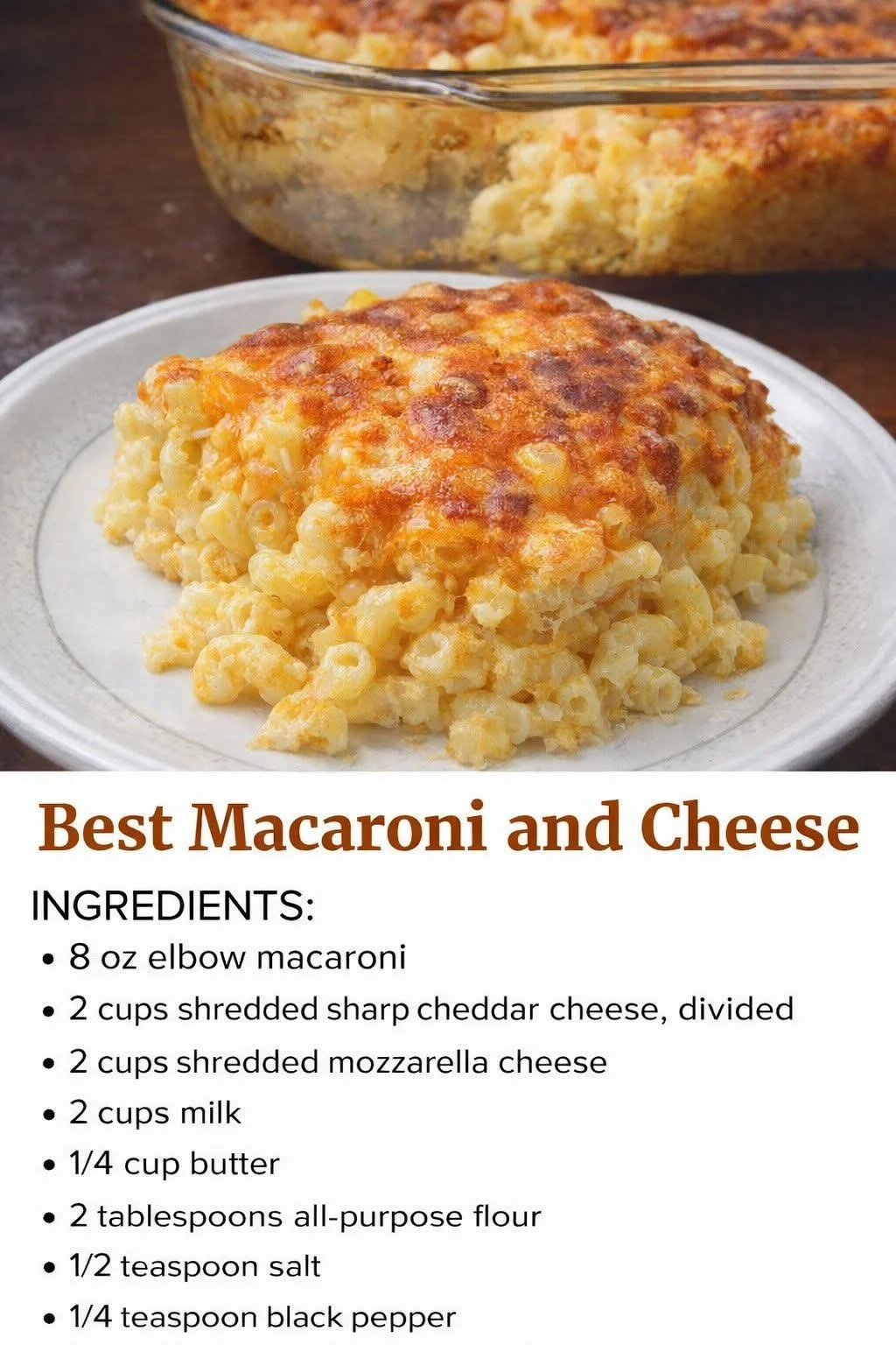Creamy baked macaroni and cheese topped with golden breadcrumbs