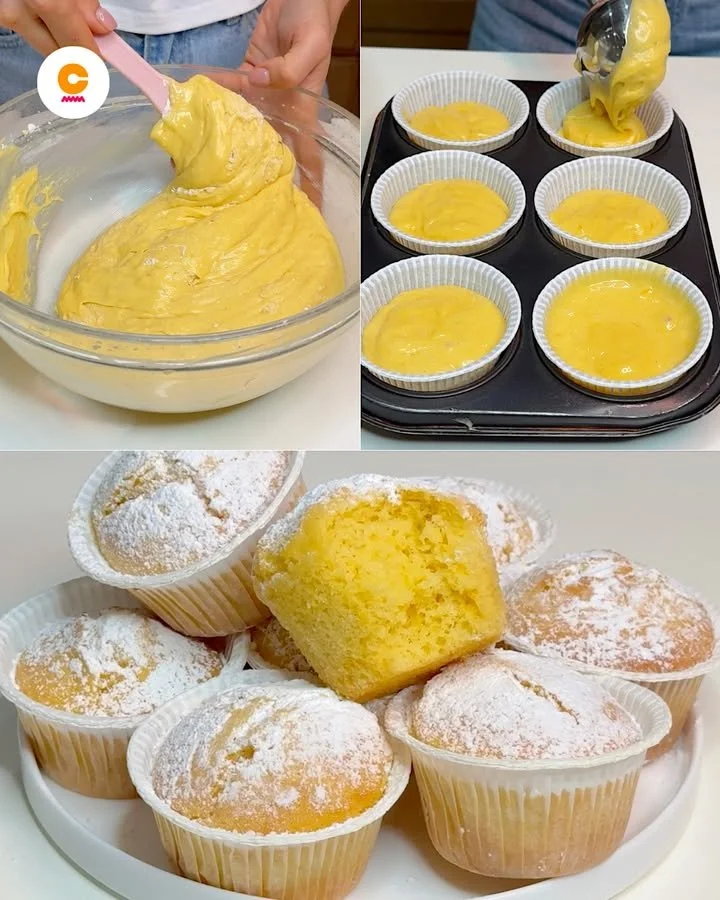 A variety of freshly baked muffins in different flavors on a wooden table.