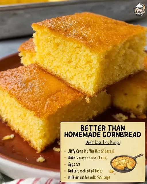 Deliciously moist cornbread, better than homemade, served in a rustic setting.