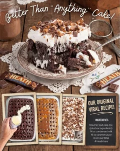 Delicious Better Than Sex Cake topped with chocolate and caramel