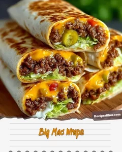Big Mac Wrap featuring beef patties, lettuce, cheese, and special sauce in a wrap.