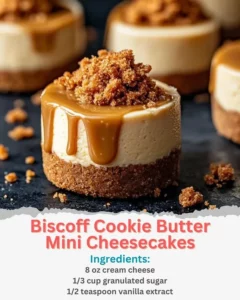 Biscoff Cookie Butter Mini Cheesecakes topped with Biscoff crumbs
