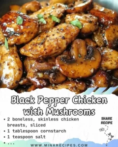Delicious black pepper chicken with mushrooms dish served on a plate