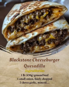 Delicious Blackstone cheeseburger quesadilla served on a plate