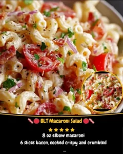Delicious BLT Macaroni Salad with bacon, lettuce, and tomato