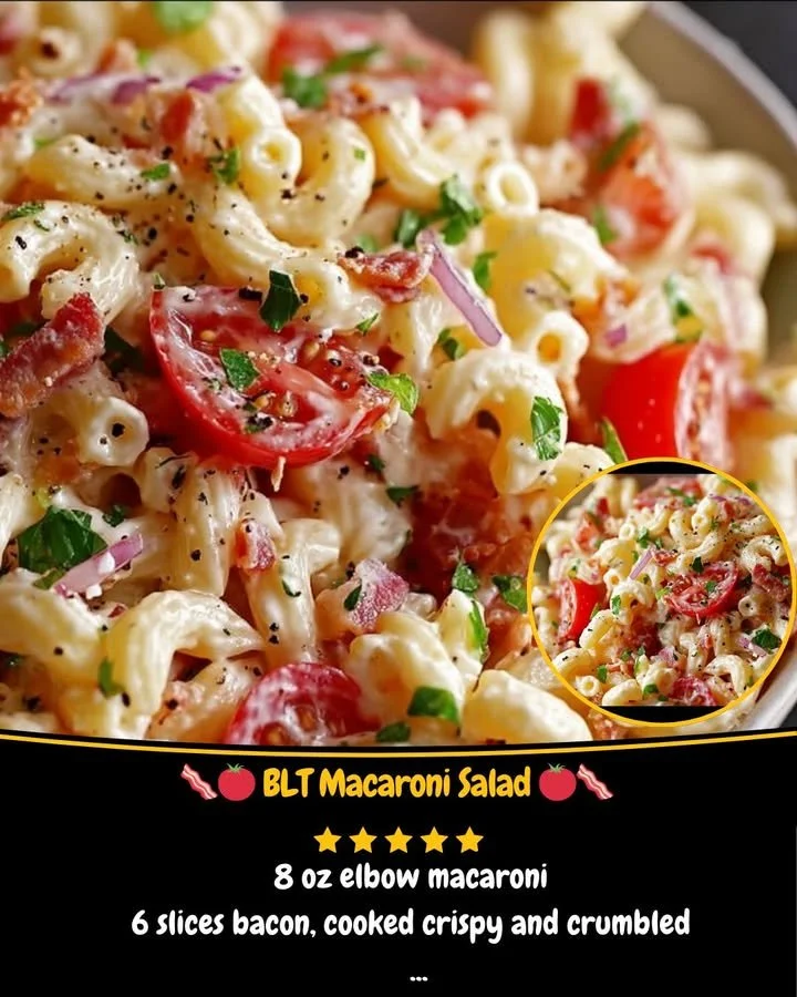 Delicious BLT Macaroni Salad with bacon, lettuce, and tomato