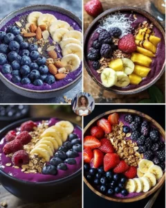 Blueberry Acai Power Bowl topped with fresh blueberries and granola