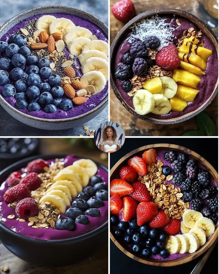 Blueberry Acai Power Bowl topped with fresh blueberries and granola