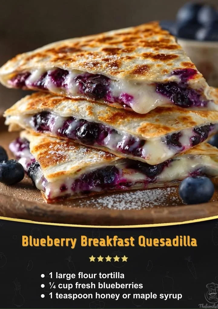Blueberry breakfast quesadilla served with fresh berries and syrup