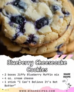 Blueberry cheesecake cookies with fresh blueberries and creamy frosting on a plate