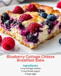 Delicious Blueberry Cottage Cheese Breakfast Bake fresh out of the oven.