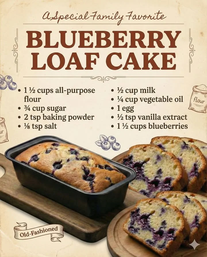 Sliced blueberry loaf cake topped with fresh blueberries and a drizzle of glaze