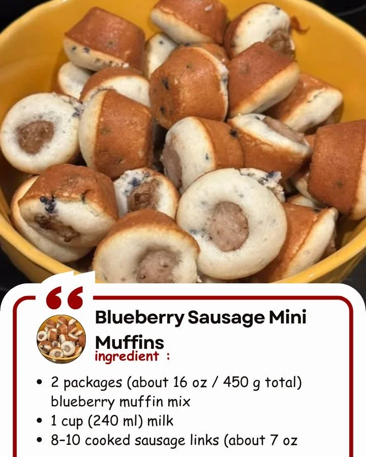 Freshly baked blueberry sausage mini muffins on a cooling rack.