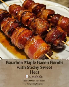 Bourbon Maple Bacon Bombs with Sweet Heat drizzled on top
