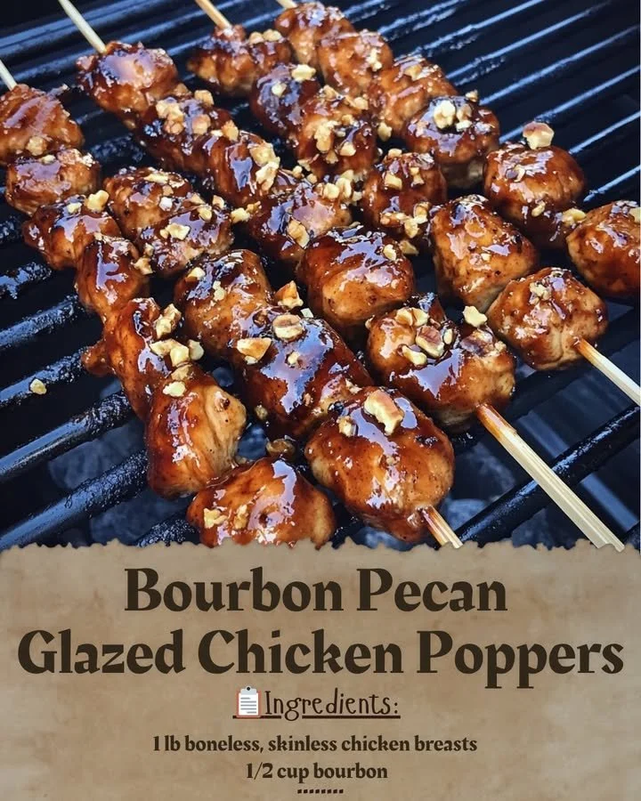 Bourbon Pecan Glazed Chicken Poppers served on a platter