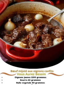 Delicious braised beef with sweet candied onions plated beautifully.