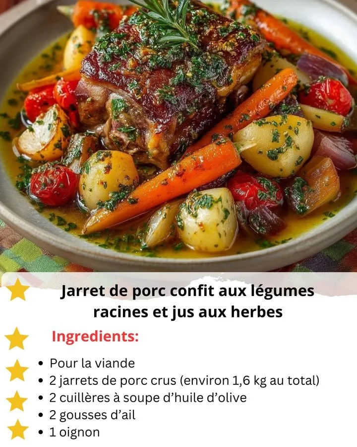 Braised Pork Hock with Root Vegetables and Herb Sauce