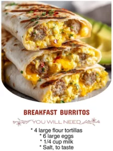 Delicious breakfast burritos filled with eggs, cheese, and fresh toppings