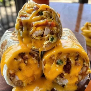 Delicious breakfast burritos filled with eggs, cheese, and sausage on a plate
