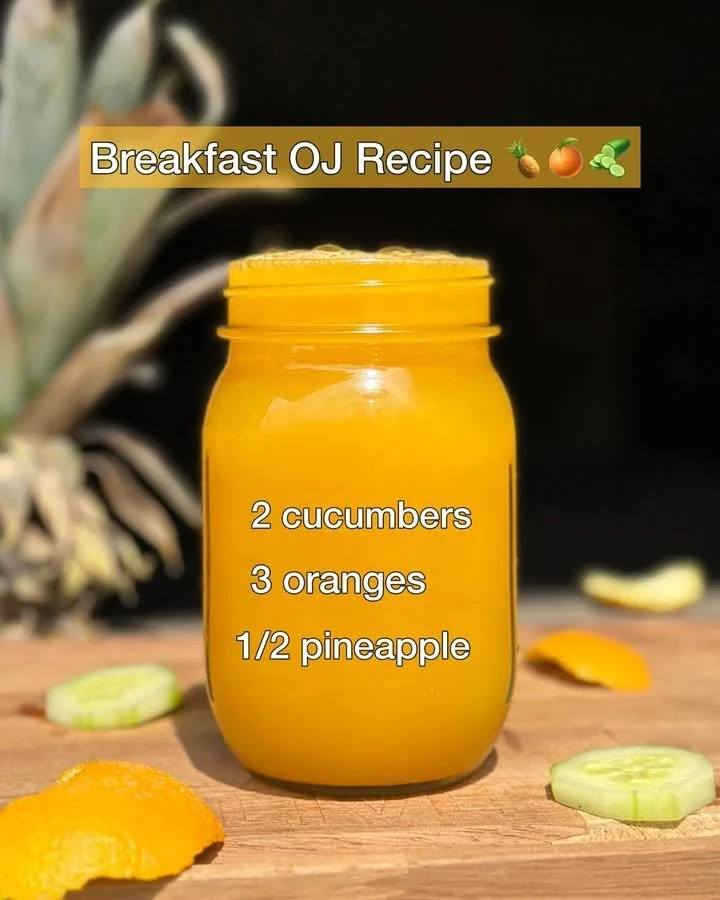 A refreshing glass of Breakfast OJ on a sunny breakfast table