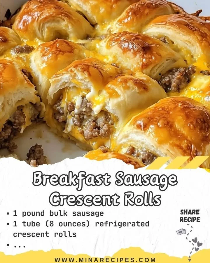 Breakfast sausage rolled in crescent dough, baked until golden and flaky.