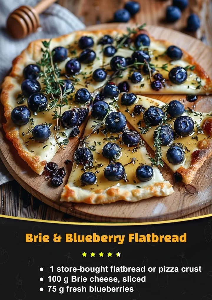 Brie & Blueberry Flatbread with fresh blueberries and melted cheese