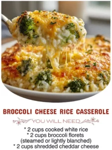 Delicious Broccoli Cheese Rice Casserole baked with creamy cheese and tender broccoli