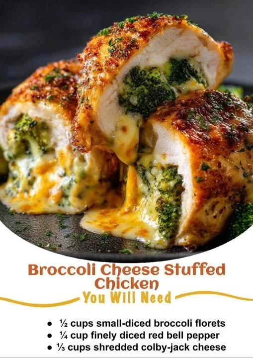 Broccoli cheese stuffed chicken with a crispy golden exterior and creamy filling.