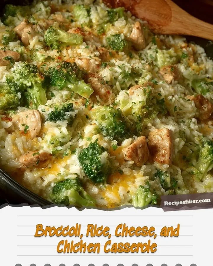 Broccoli, Rice, Cheese, and Chicken Casserole ready to serve