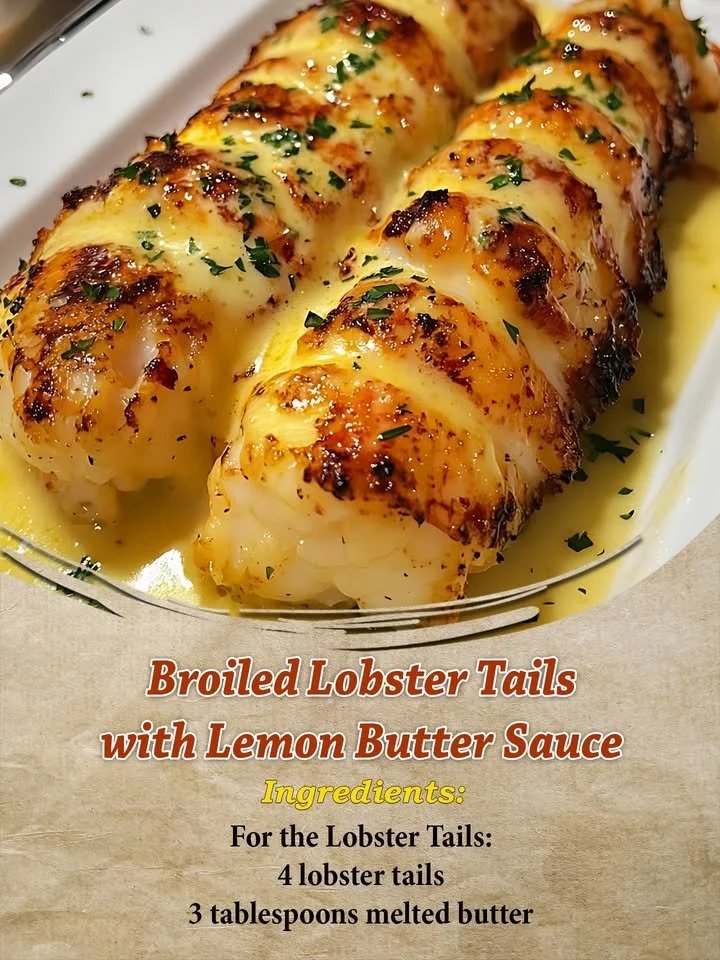 Delicious broiled lobster tails served with lemon butter sauce.